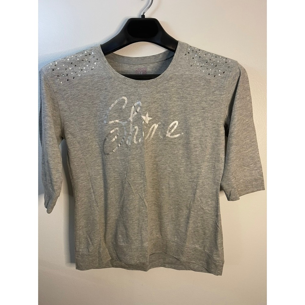 Canyon‎ River Blues Girls XL 18 Gray Shine Rhinestone 3/4 Sleeve Graphic Top